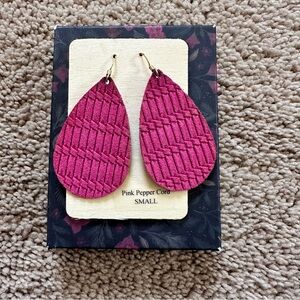 Nickel & Suede Pink Pepper Cord Textured Leather Earrings in small